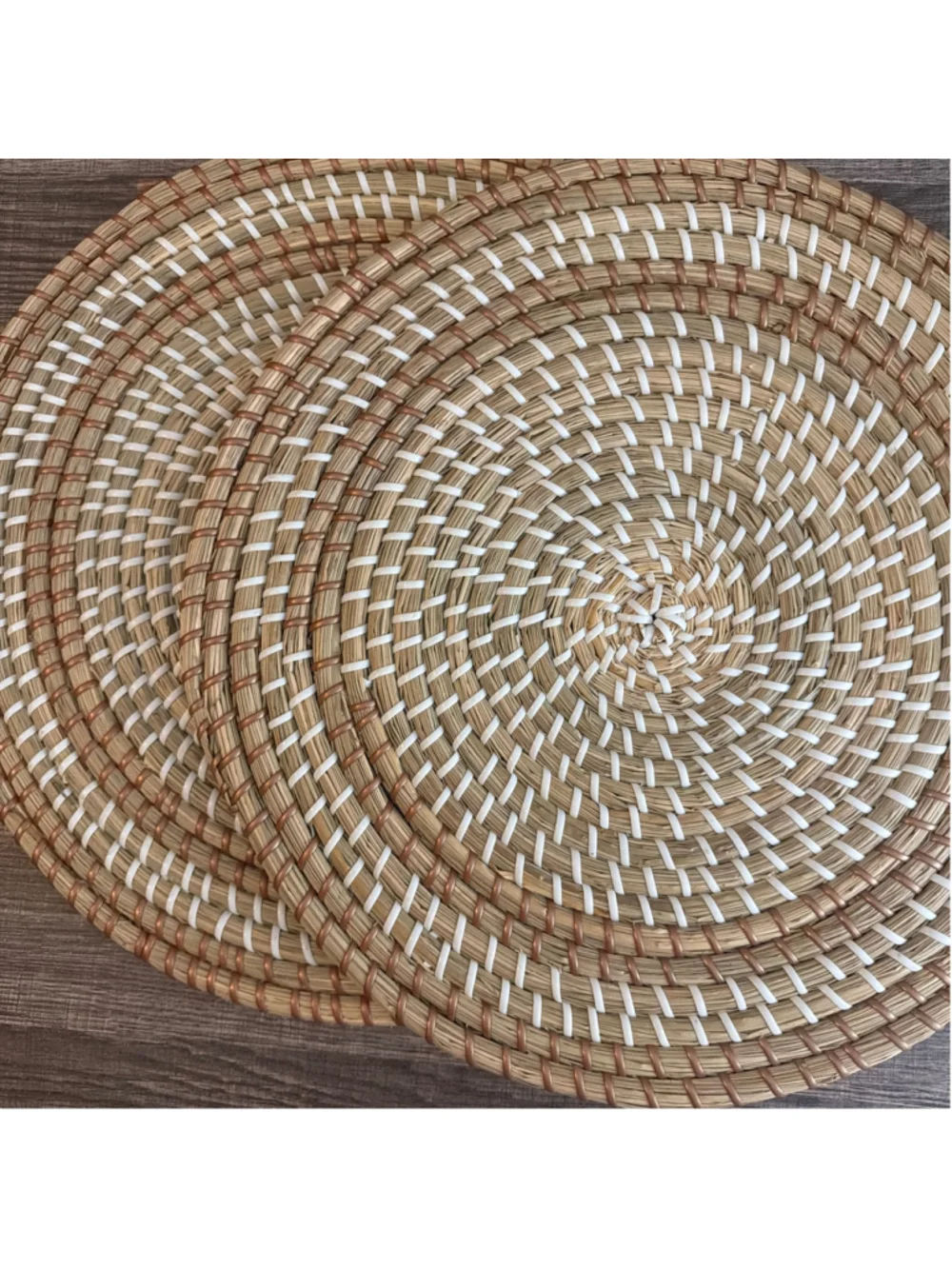 Wicker Woven Round Placemats Set of 2 Beige and White